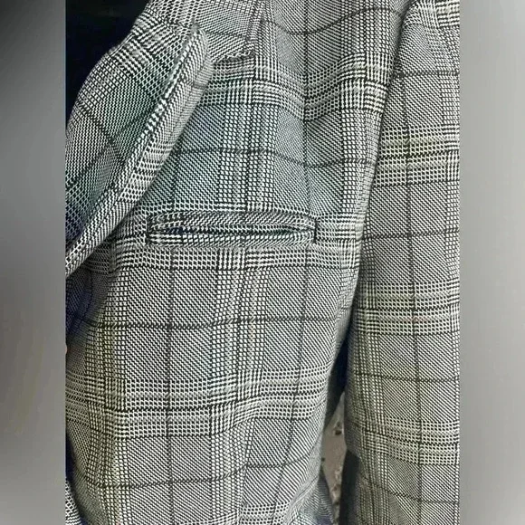 Cotton:on womens plaid Blazer oversized double breasted, buttoned black taupe XS - Picture 7 of 8